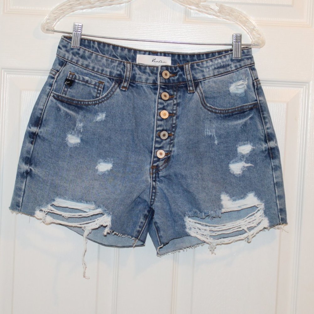 Kancan High Rise Distressed Destroyed jean shorts